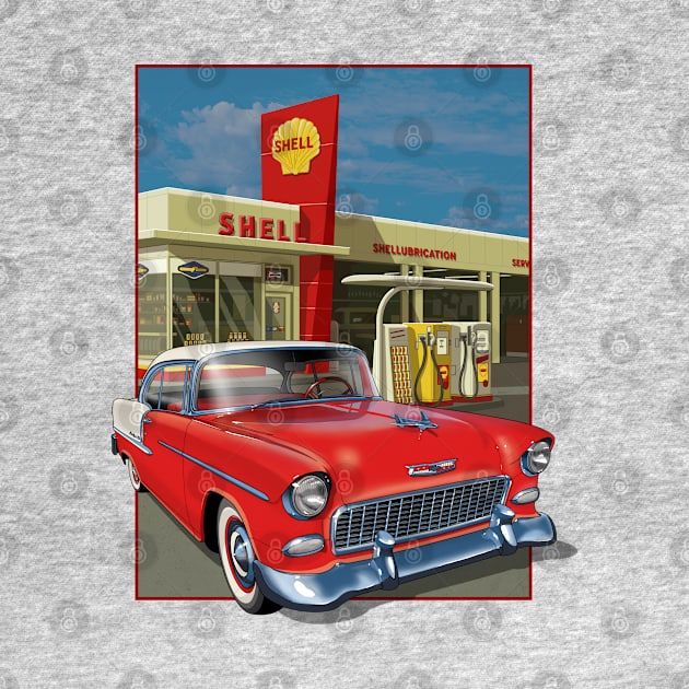 Gas station with 1955 Chevrolet. by candcretro